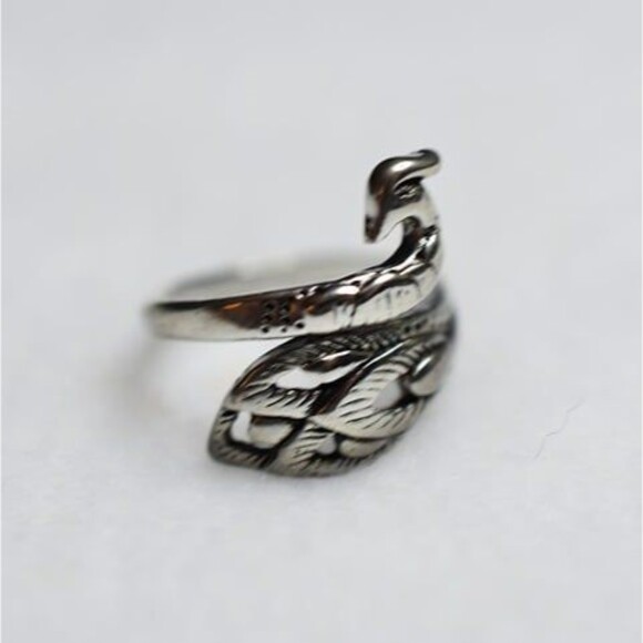 Phoenix Peacock Retro Silver Tone OSFA Fairy Cottagecore Ring - Picture 3 of 3